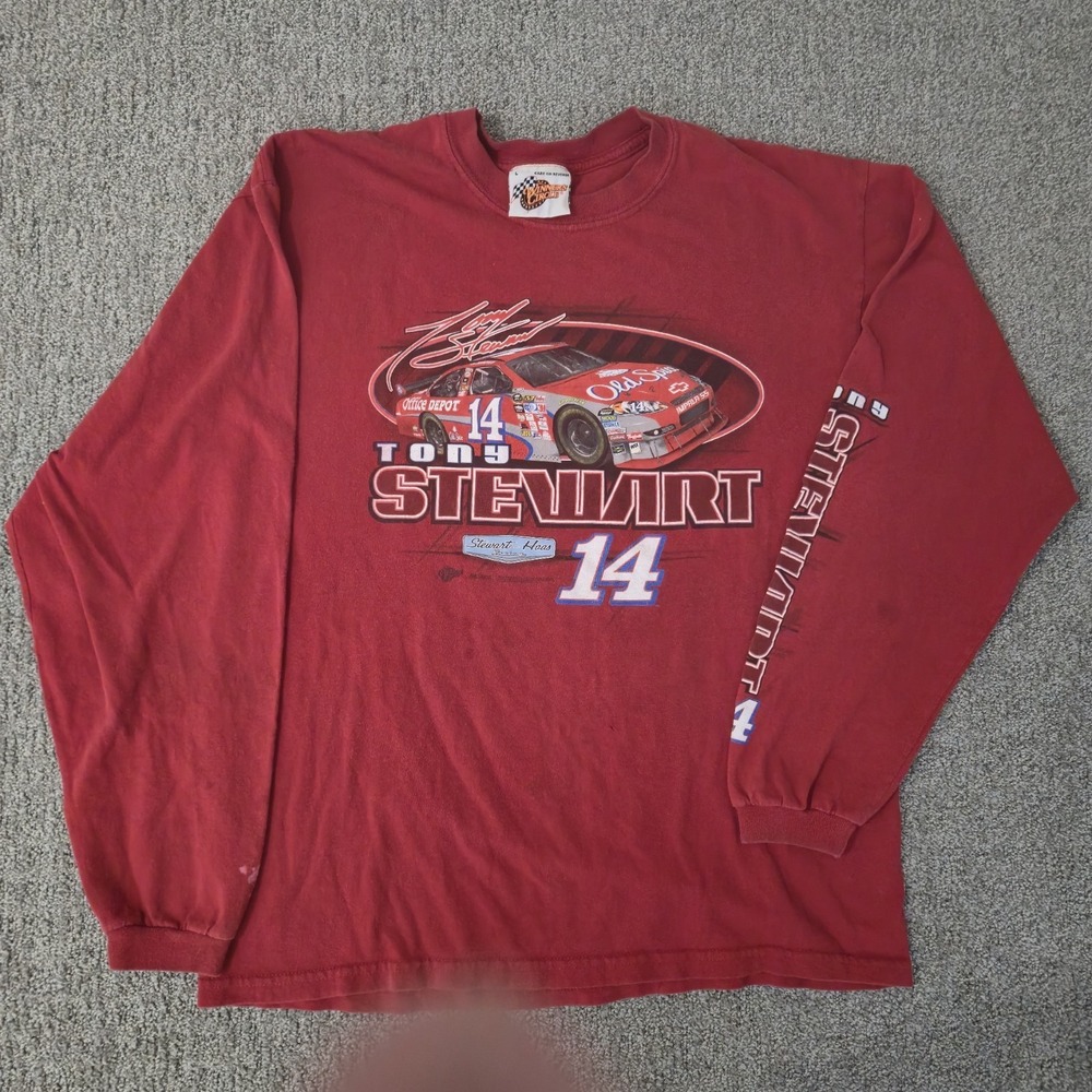 Vintage Winners Circle Tony Stewart #14 NASCAR Long Sleeve T-Shirt Red Men's L
